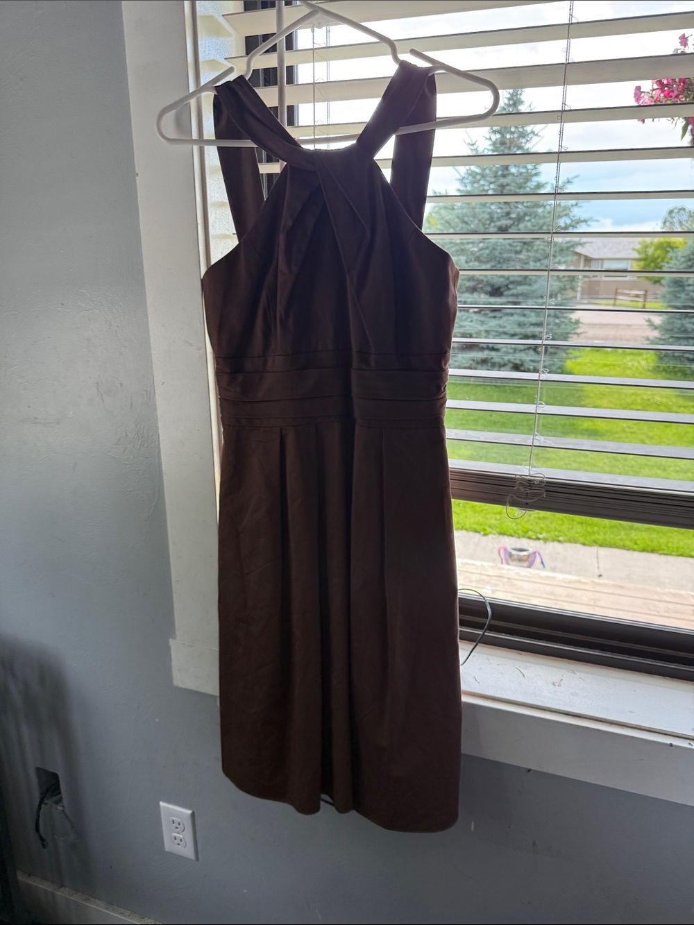 David's Bridal Brown Halter Midi Dress